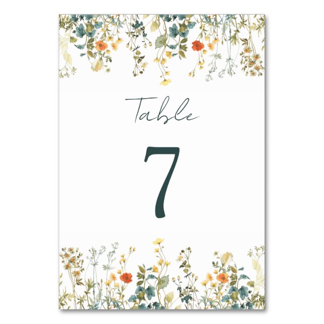 Elegante Wildblume Hochzeit Tischnummer (Vorderseite)