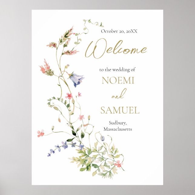 Elegante Wildblume Hochzeit Willkommen Poster (Vorne)