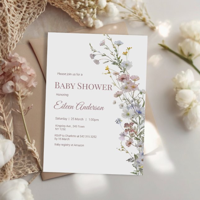 Elegante Wildblume Kinderdusche Einladung (Elegant Wildflower Baby Shower Invitation)