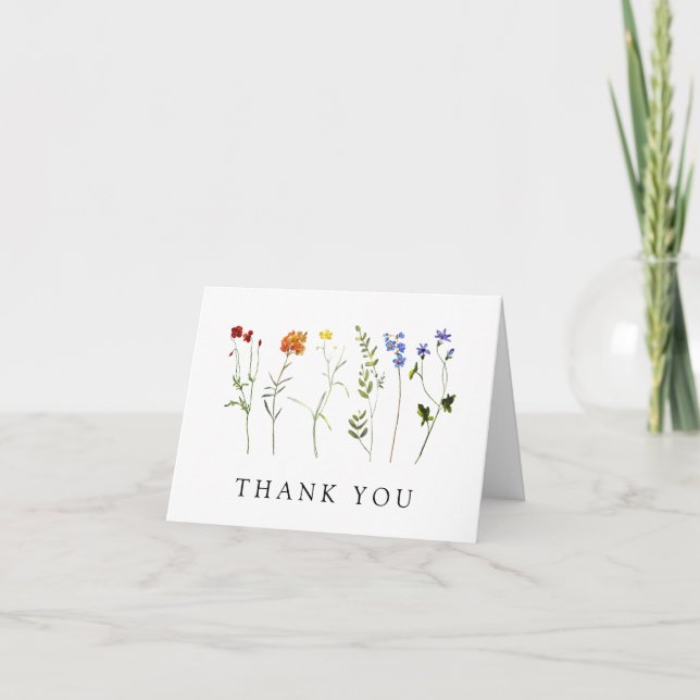 Elegante Wildblume LGBTQ Gay Pride Blumenhochzeit Dankeskarte (Vorderseite)