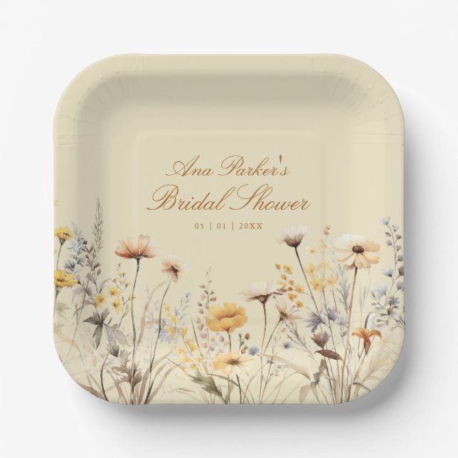 Elegante Wildblume Liebe ist in Bloom Brautparty Pappteller (Vorderseite)