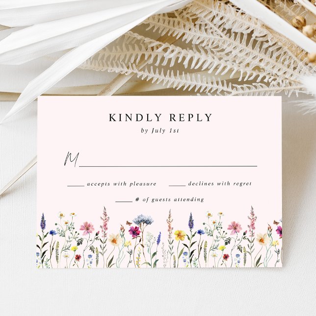 Elegante Wildblume Meadow Blush Pink Wedding RSVP Karte (Von Creator hochgeladen)