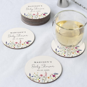 Elegante Wildblume Meadow Cream Baby Dusche Runder Pappuntersetzer