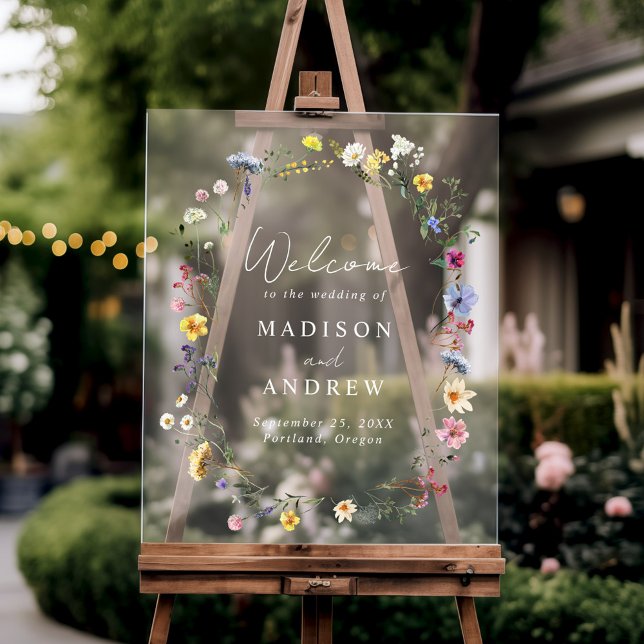 Elegante Wildblume Meadow Wedding Willkommen Acrylschild (Von Creator hochgeladen)
