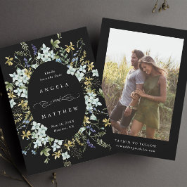 Elegante Wildblume Oval Rahmen Hochzeitszitz Foto Save The Date