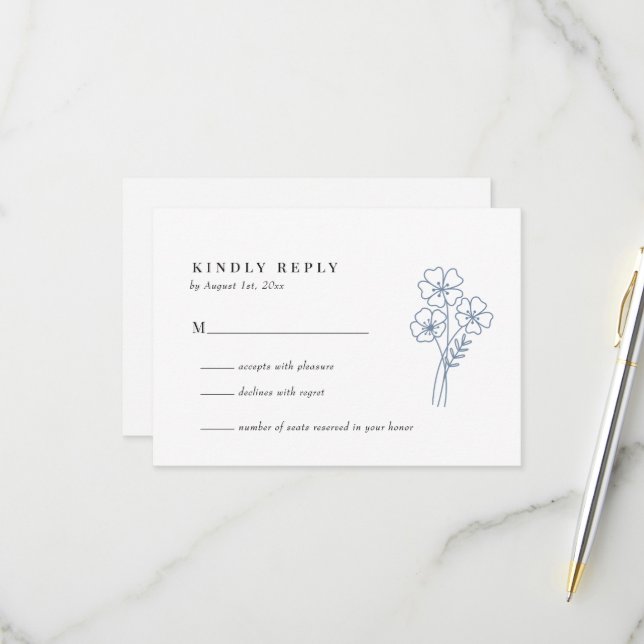 Elegante Wildblume Periwinkle Wedding RSVP Karte (Vorderseite/Rückseite Beispiel)