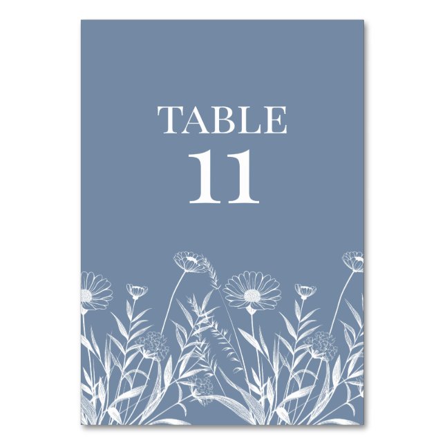 Elegante Wildblume Periwinkle Wedding Tischnummer (Rückseite)