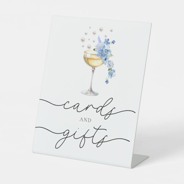 Elegante Wildblume Perlen & Prosecco Karten & Gesc Sockelschild (Vorderseite)