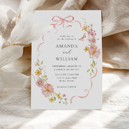 Elegante Wildblume Pink Bow Wedding Einladung