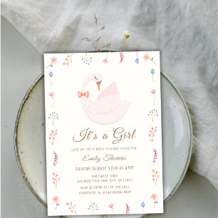 Elegante Wildblume Princess Swan Girl Babydusche Einladung