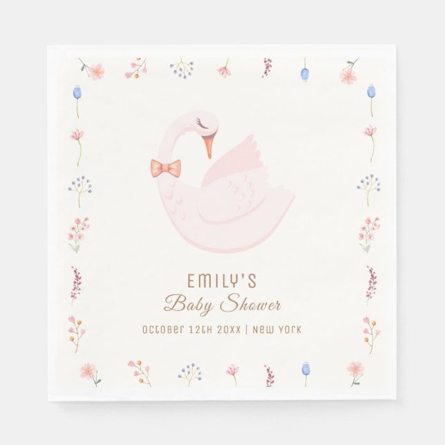 Elegante Wildblume Princess Swan Girl Babydusche Serviette (Vorderseite)