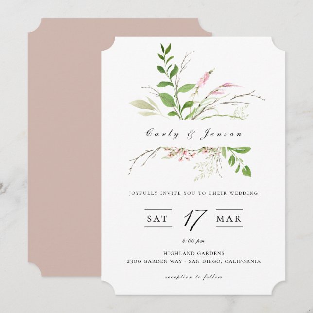 Elegante Wildblume Rahmen Hochzeit Einladung (Vorne/Hinten)