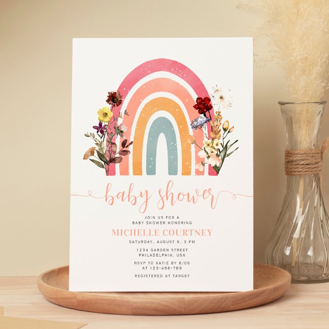 Elegante Wildblume Rainbow Girl Baby Shower Einladung (Von Creator hochgeladen)
