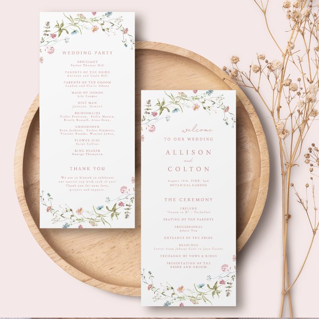 Elegante Wildblume Rustic Boho Hochzeitsprogramm Programm (Pink Elegant Wildflower Rustic Boho Wedding Program)