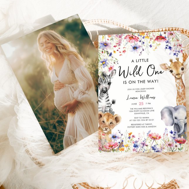Elegante Wildblume Safari Foto Baby Girl Dusche Einladung (Von Creator hochgeladen)