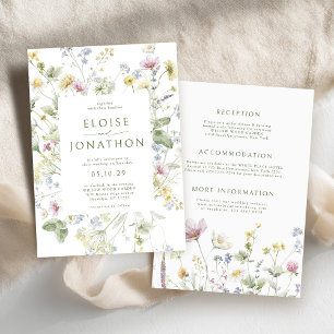 Elegante Wildblume Soft Pastel Botanische Hochzeit Einladung