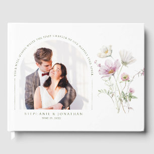 Elegante Wildblume Soft Pastel Botanische Hochzeit Gästebuch