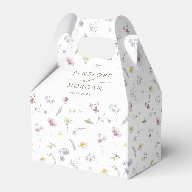 Elegante Wildblume Soft Pastel Botanische Hochzeit Geschenkschachtel (Rückseite)