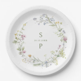 Elegante Wildblume Soft Pastel Botanische Hochzeit Pappteller