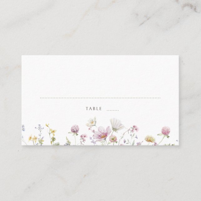 Elegante Wildblume Soft Pastel Botanische Hochzeit Platzkarte (Vorderseite)