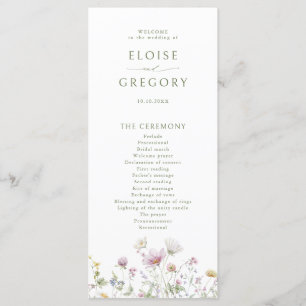 Elegante Wildblume Soft Pastel Botanische Hochzeit Programm