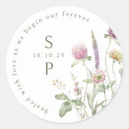 Elegante Wildblume Soft Pastel Botanische Hochzeit Runder Aufkleber