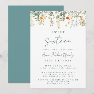 Elegante Wildblume Sweet 16 Geburtstag Einladung