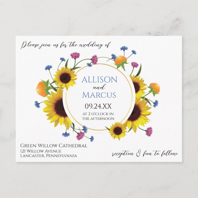 Elegante Wildblume thematische Hochzeit Einladung Postkarte (Vorderseite)