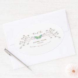 Elegante Wildblume und Schmetterling Danke Ovaler Aufkleber