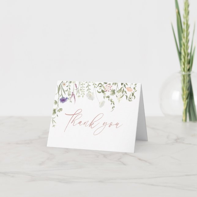 Elegante Wildblume Wasserfarbe Blumenmotiv Danke A (Vorderseite)