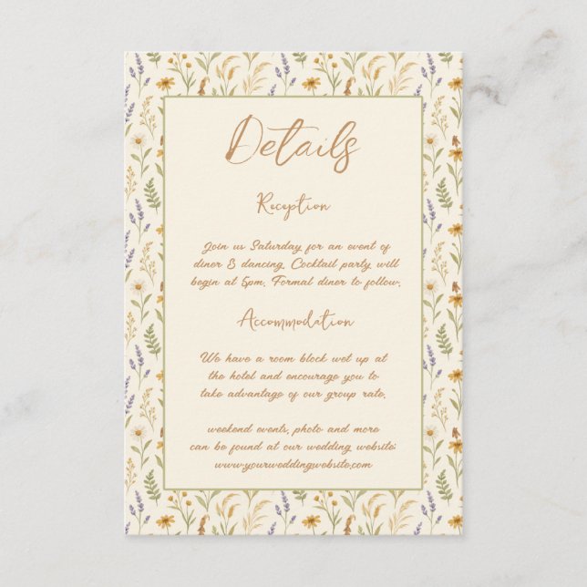 Elegante Wildblume Wasserfarbe Hochzeit Begleitkarte (Vorderseite)