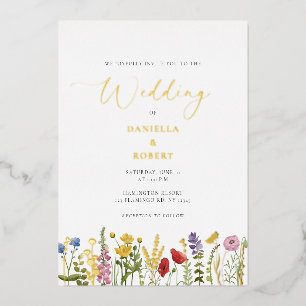 Elegante Wildblume Wasserfarbe Hochzeit Folieneinladung