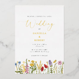 Elegante Wildblume Wasserfarbe Hochzeit Folieneinladung