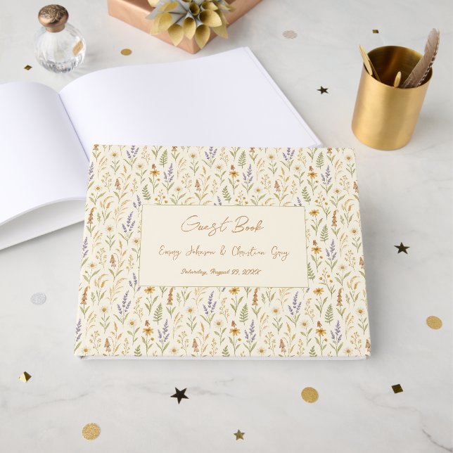Elegante Wildblume Wasserfarbe Hochzeit Gästebuch (Vorderseite Offen)