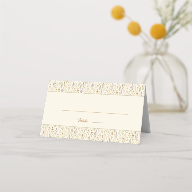 Elegante Wildblume Wasserfarbe Hochzeit Platzkarte (Vorderseite)