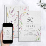 Elegante Wildblume Wasserfarben Blütenfarben 50. G Einladung<br><div class="desc">Herzlich willkommen zu Ihren 50. Geburtstagsfeiern mit dieser schönen Elegant Wildblume Watercolor Floral 50. Geburtstagseinladung! Diese atemberaubende Einladung ist ein klassisches, zeitloses Design mit modernen Touchs. Feine Aquarellfarben-Wildblumen prägen die Einladung, bedruckt auf einem Imitat mit feinen Kunstpapier-Textur für zusätzliche Details. Der Text wird in moderner, handgeschriebener Kalligrafie gemacht, die sicher...</div>