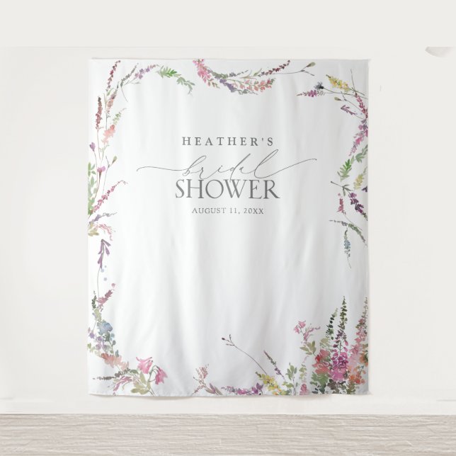 Elegante Wildblume Wasserfarben Duschkabine Foto Wandteppich (Vorderseite)