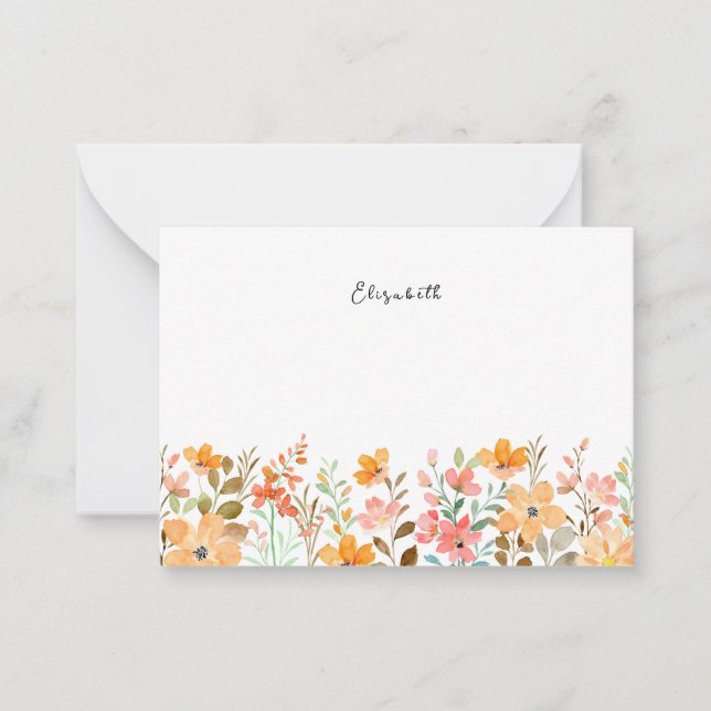 Elegante Wildblume Wasserfarben Mitteilungskarte (Vorderseite)