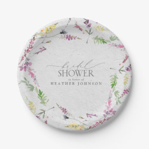 Elegante Wildblume Wasserfarbenes Brautparty Pappteller