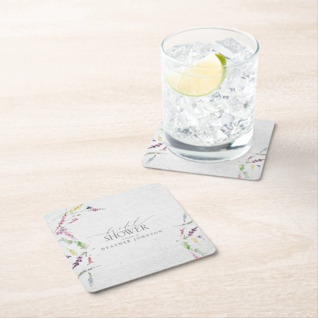 Elegante Wildblume Wasserfarbenes Brautparty Rechteckiger Pappuntersetzer (Vor Ort)