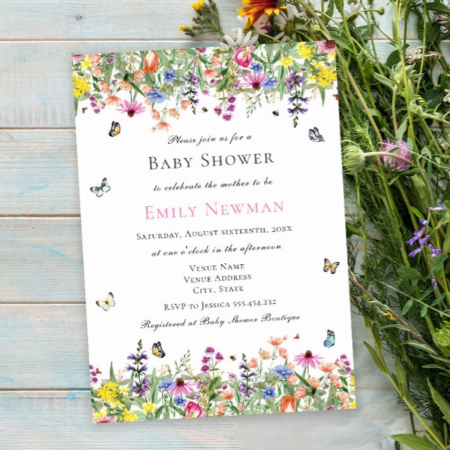 Elegante Wildblume Watercolor Babydusche Einladung (Von Creator hochgeladen)