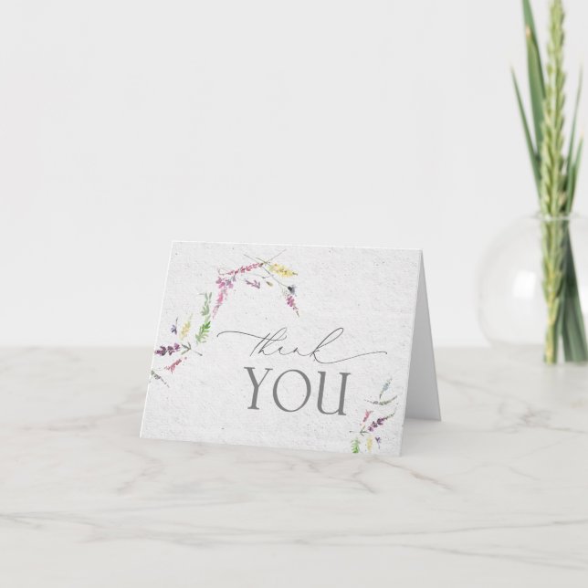 Elegante Wildblume Watercolor Blumenschrift Dankeskarte (Vorderseite)
