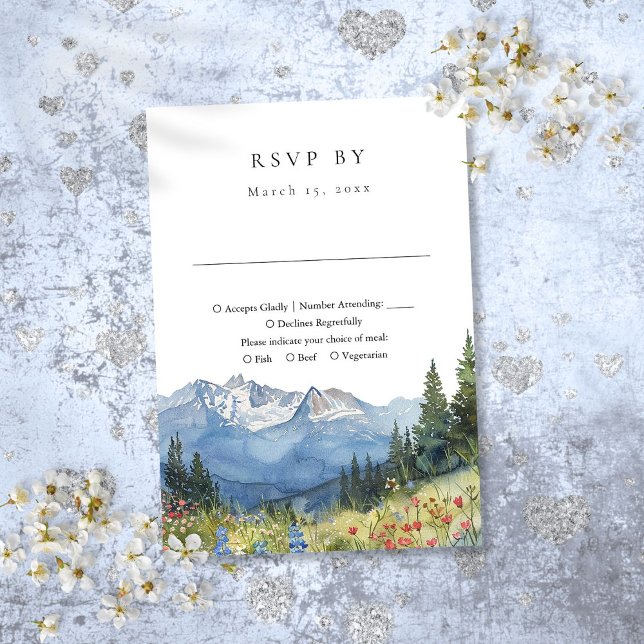Elegante Wildblume Watercolor RSVP Karte (Elegant Watercolor Mountain Wildflower Wedding RSVP Card)