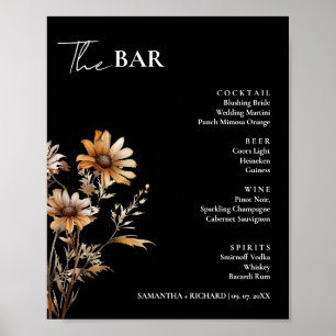 Elegante Wildblume Wedding Drinks Bar Menu Poster
