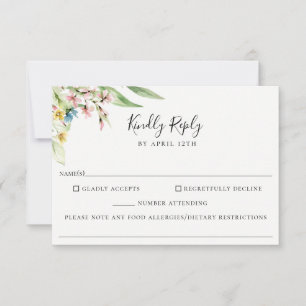 Elegante Wildblume Wedding Food Allergy RSVP Card