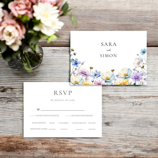 Elegante Wildblume Wedding RSVP (elegant wildflower fully editable wedding rsvp card )