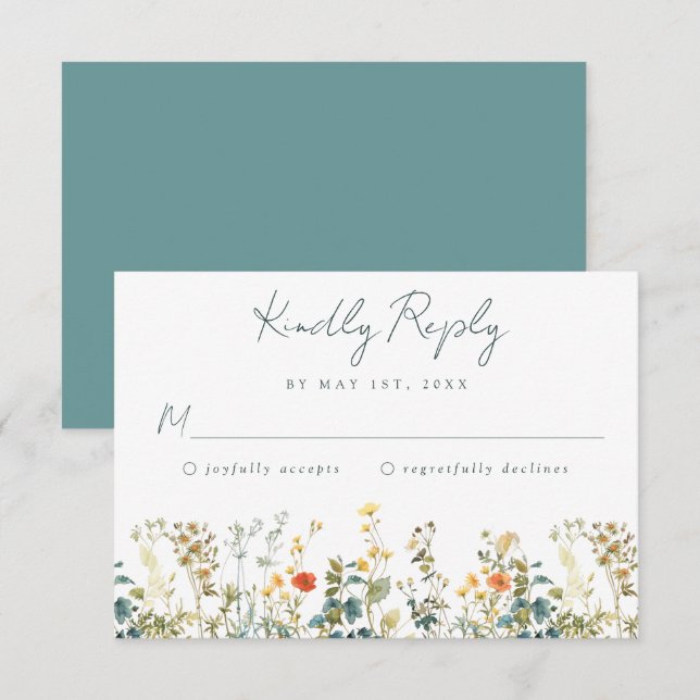 Elegante Wildblume Wedding RSVP Card (Vorne/Hinten)