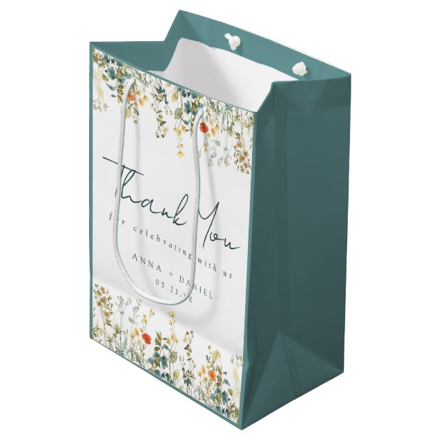 Elegante Wildblume Wedding Vielen Dank Mittlere Geschenktüte (Vorderseite Schrägansicht)