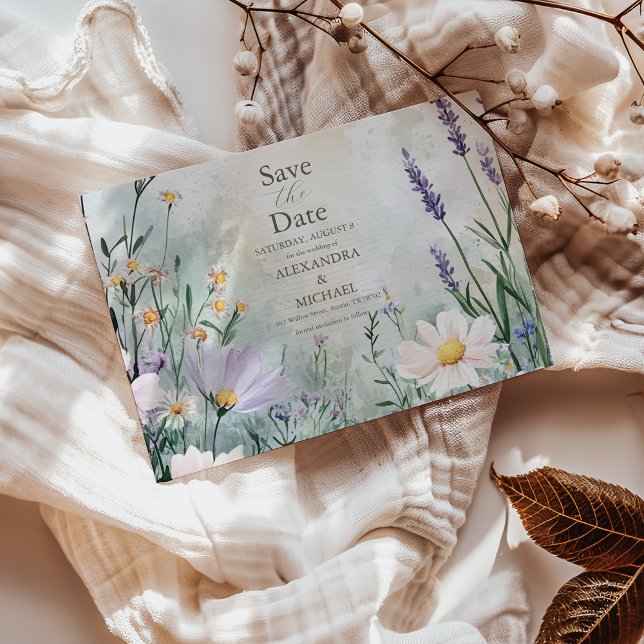 Elegante Wildblume Weiß Rosa Hochzeit Gerettet Save The Date (Von Creator hochgeladen)