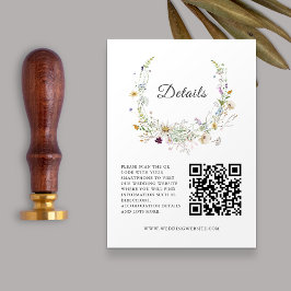 Elegante Wildblume White Wedding QRcode Details Begleitkarte